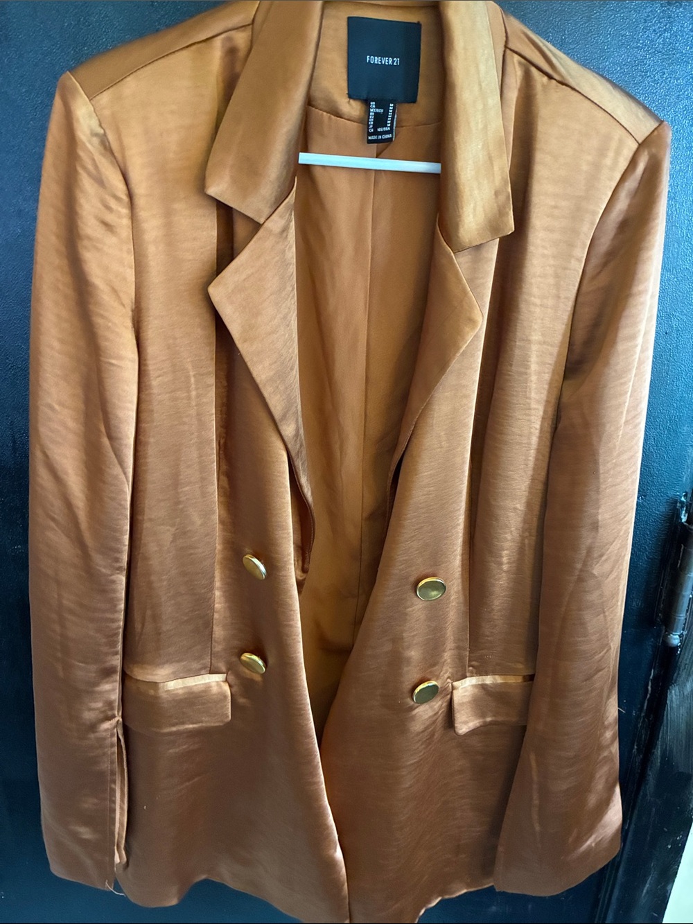 Forever 21 Women's Double-Breasted Satin Blazer - Copper Color Oversized M